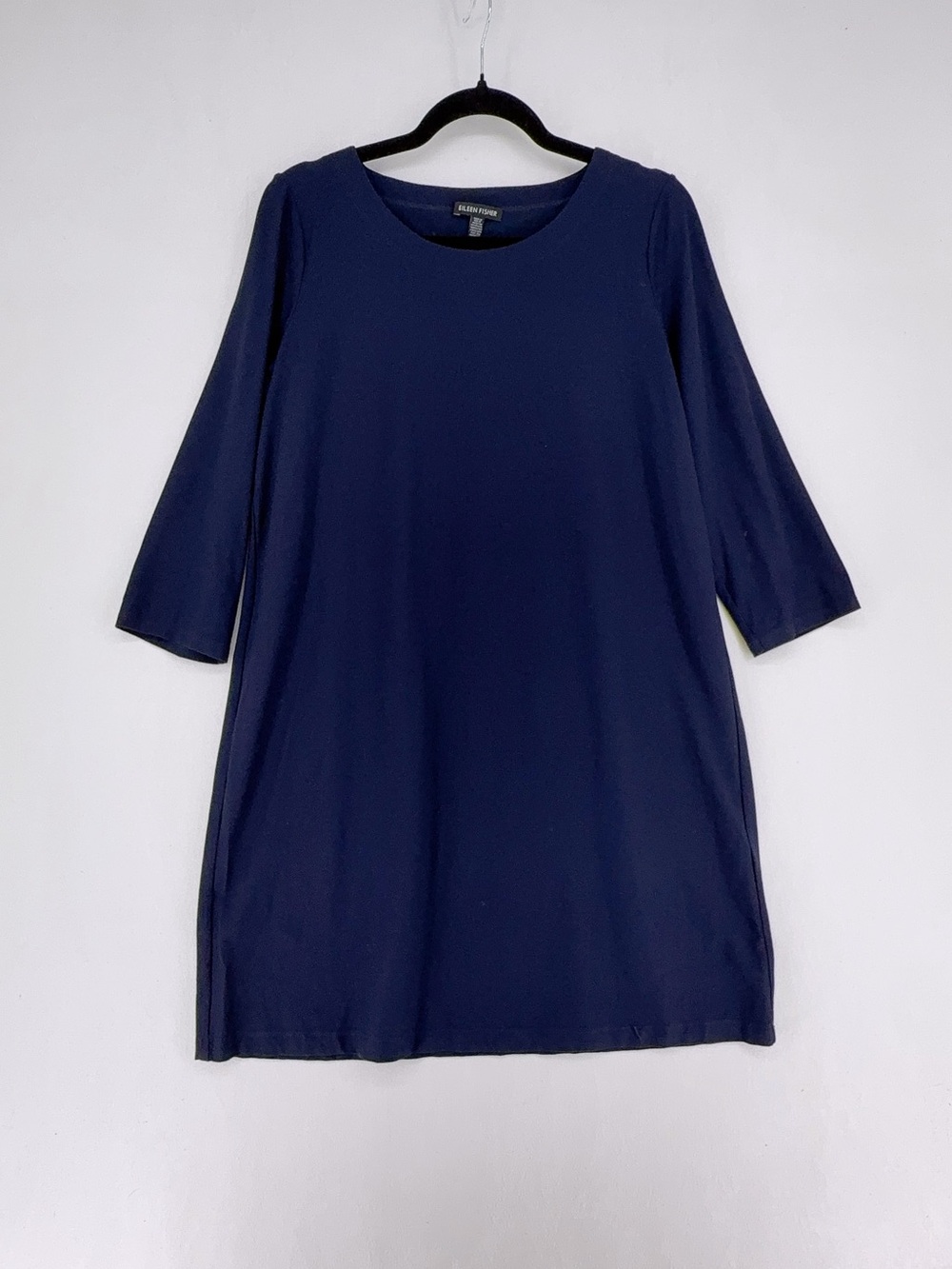 Eileen Fisher Womens Navy Washable Stretch Crepe Side Zip Shift Dress size S